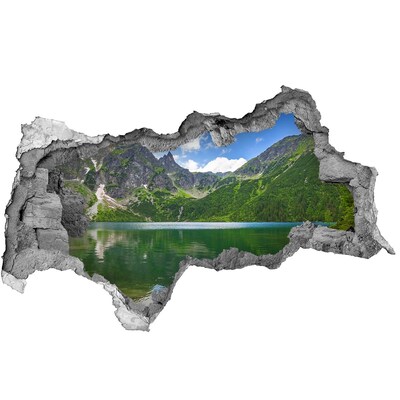 Pegatina decorativa agujero en la pared 3d Paisaje de montaña junto al lago