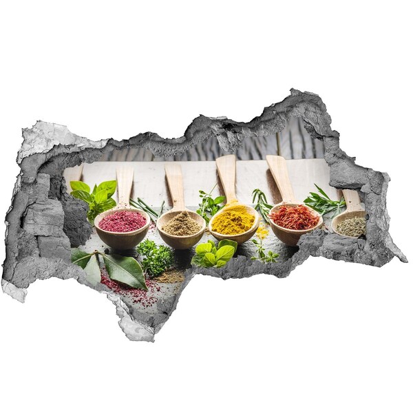 Vinilo adhesivo boquete en la pared rota Especias de cocina en cucharas de madera