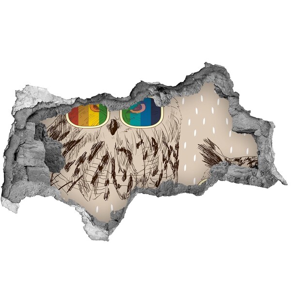 Vinilo efecto 3d pared rota irregular Ojo de búho en un agujero en la pared