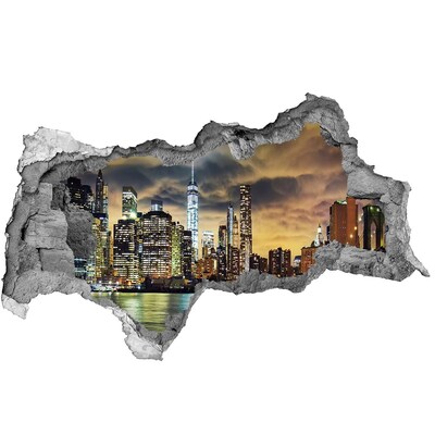 Vinilo efecto 3d pared rota irregular El horizonte de Nueva York por la noche