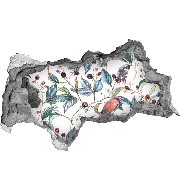 Fotomural autoadhesivo efecto agujero 3d Un pájaro entre las moras