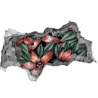 Vinilo adhesivo boquete en la pared rota Un patrón floral contra una pared dañada.