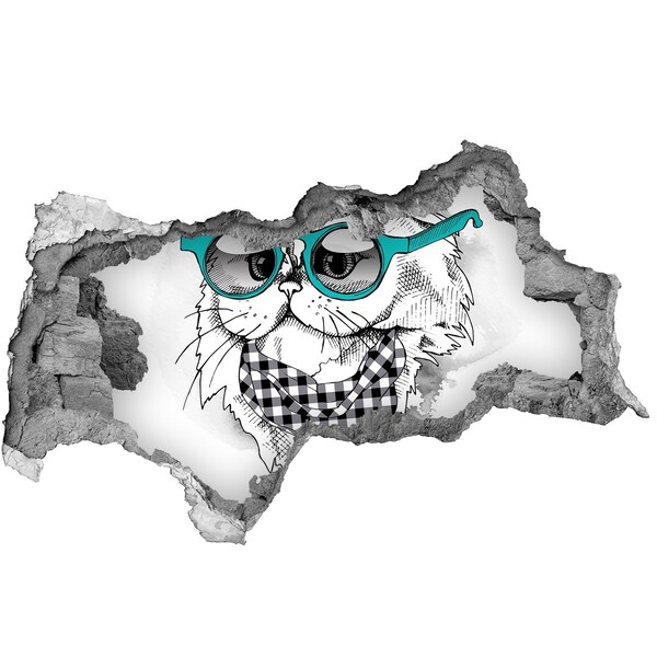Pegatina decorativa agujero en la pared 3d Gato elegante con gafas