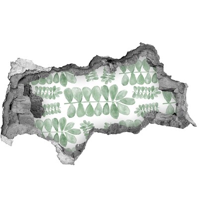 Pegatina decorativa agujero en la pared 3d Hojas verdes en un agujero en la pared.