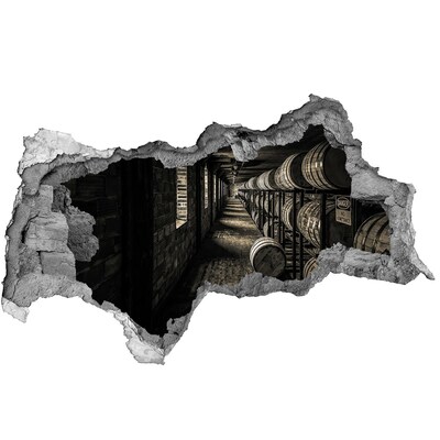 Vinilo efecto 3d pared rota irregular Interior de la bodega de barricas