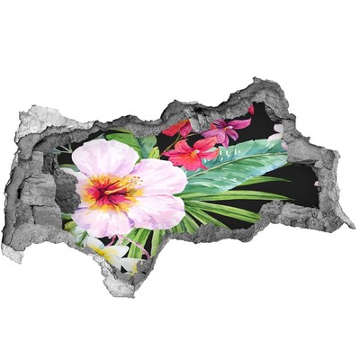 Fotomural autoadhesivo efecto agujero 3d Paraíso tropical con flores