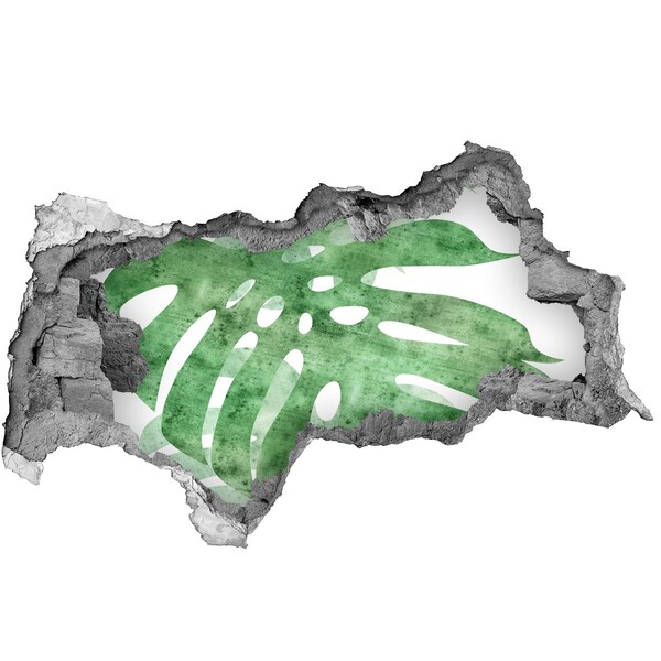 Pegatina decorativa agujero en la pared 3d Hoja verde en una pared dañada