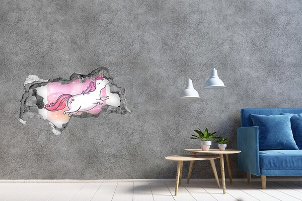 Fotomural autoadhesivo efecto agujero 3d Unicornio en un salto