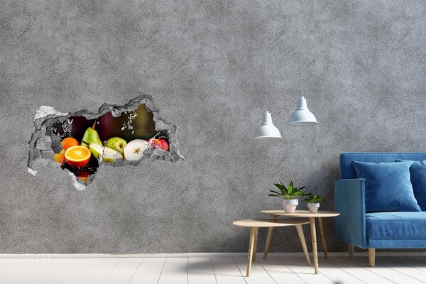 Fotomural autoadhesivo efecto agujero 3d El paraíso de las frutas detrás del muro