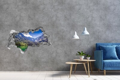 Vinilo efecto 3d pared rota irregular Paisaje de montaña junto al lago