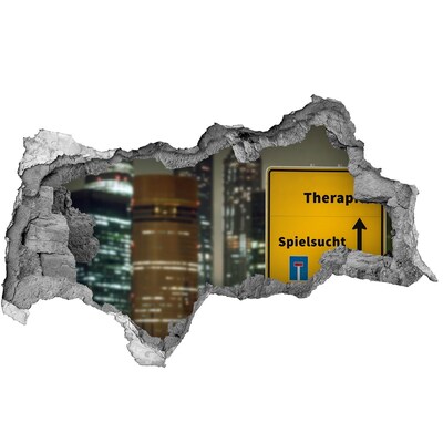 Vinilo efecto 3d pared rota irregular Ciudad de noche con señalización terapéutica