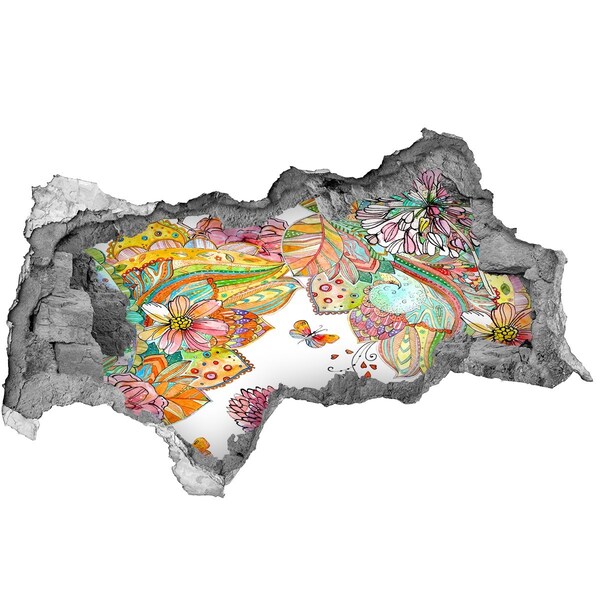 Vinilo efecto 3d pared rota irregular Un paraíso de flores detrás de los muros.