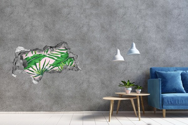 Vinilo efecto 3d pared rota irregular Un oasis tropical en un agujero en la pared.