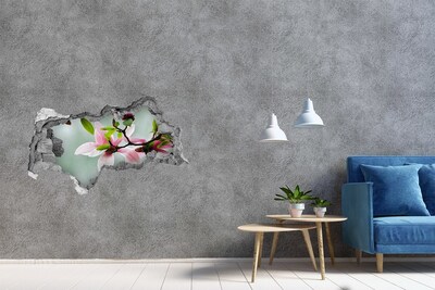 Vinilo efecto 3d pared rota irregular Flores de magnolia en una pared dañada