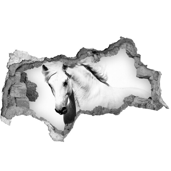 Vinilo efecto 3d pared rota irregular Caballo blanco en un agujero en la pared