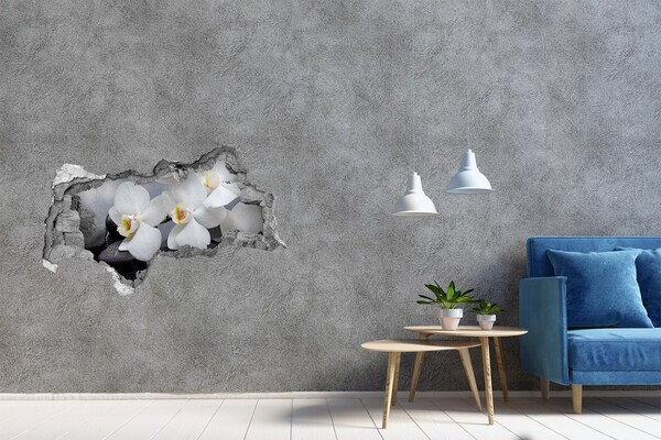 Fotomural autoadhesivo efecto agujero 3d Orquídeas en hormigón