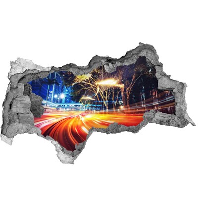 Fotomural autoadhesivo efecto agujero 3d Una ciudad en movimiento por la noche