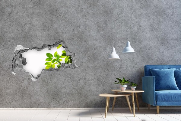 Fotomural autoadhesivo efecto agujero 3d Un oasis verde detrás del muro