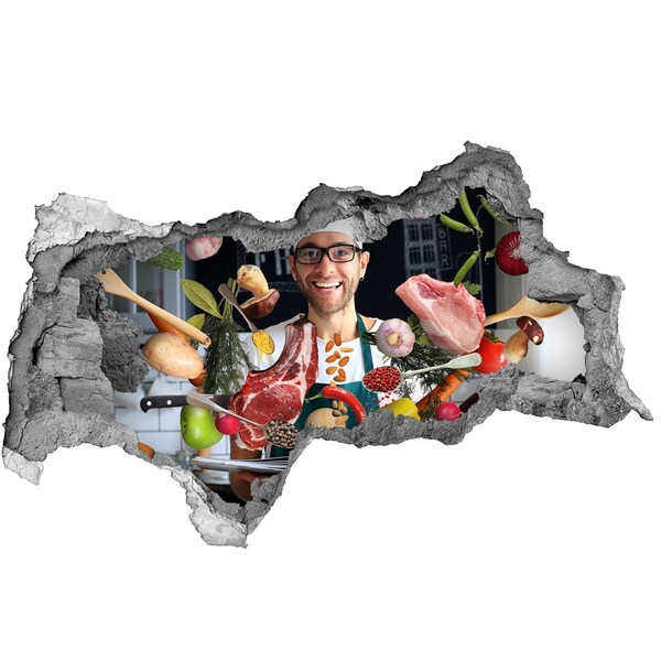 Pegatina decorativa agujero en la pared 3d Locura en la cocina