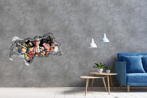 Pegatina decorativa agujero en la pared 3d Locura en la cocina