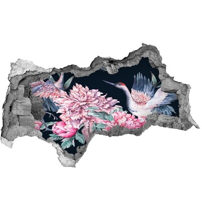 Fotomural autoadhesivo efecto agujero 3d Escena de flores con pájaro