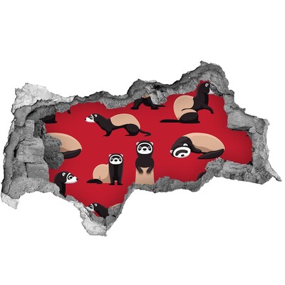 Vinilo adhesivo boquete en la pared rota Hurones divertidos en un agujero en la pared