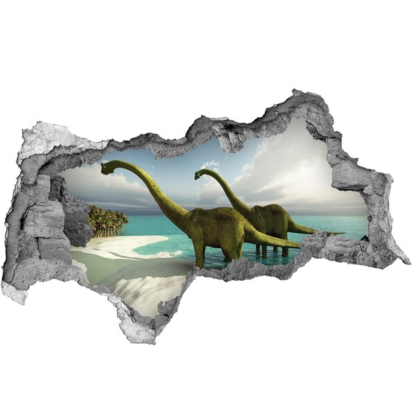 Dziura 3d fototapeta naklejka Dinozaury nad morzem