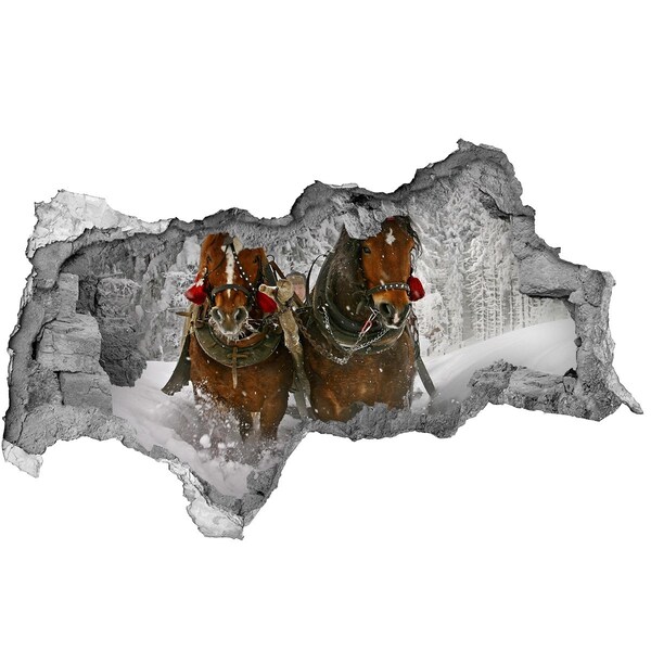 Dziura 3d fototapeta na ścianę naklejka Zimowa podróż z końmi
