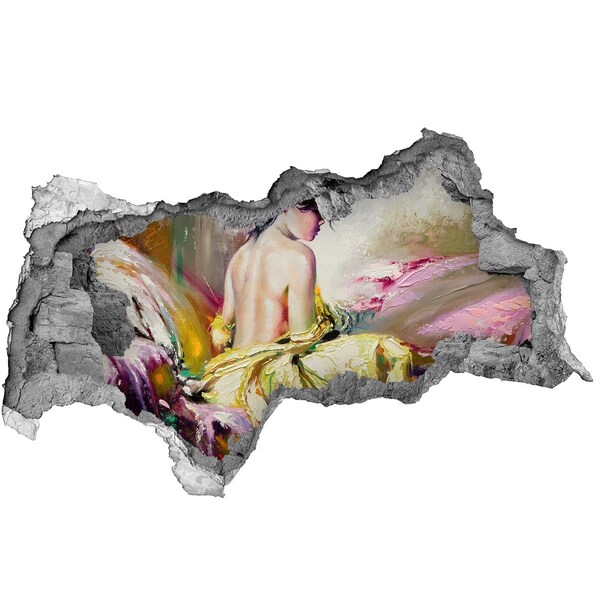 Fotomural autoadhesivo efecto agujero 3d Mujer con vestido amarillo