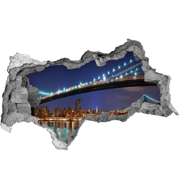 Fotomural autoadhesivo efecto agujero 3d Puente de Brooklyn de noche