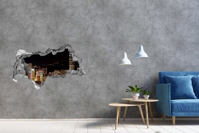 Vinilo efecto 3d pared rota irregular Panorama nocturno de la ciudad