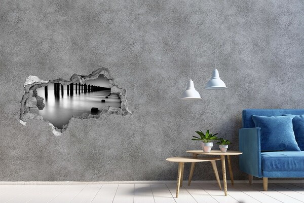 Fotomural autoadhesivo efecto agujero 3d Un muelle hundido en un entorno monocromático.