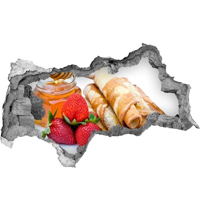 Vinilo adhesivo boquete en la pared rota Deliciosos panqueques con fresas