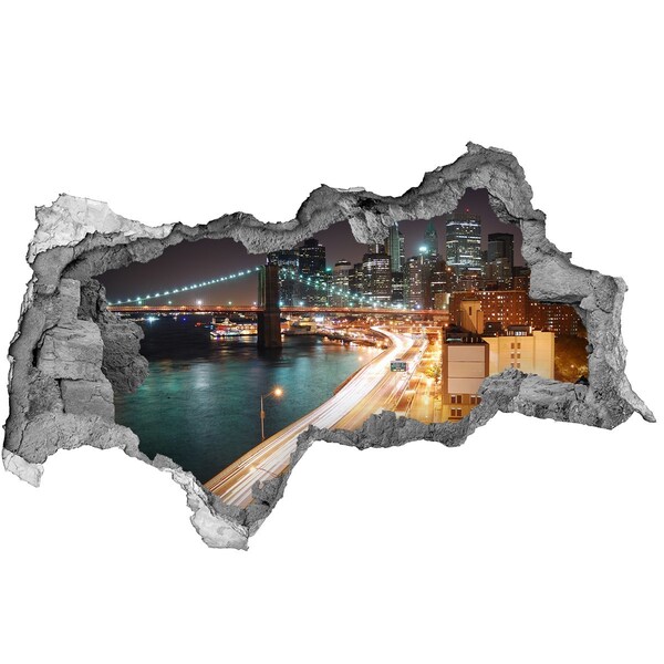 Vinilo adhesivo boquete en la pared rota Vista de Nueva York de noche