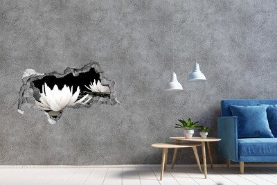 Pegatina decorativa agujero en la pared 3d Flores de agua en un estanque misterioso