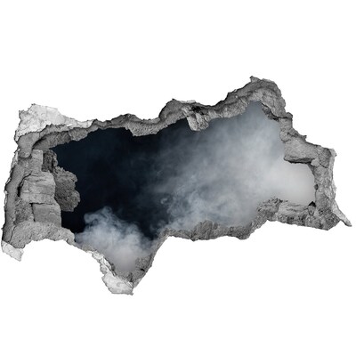 Vinilo efecto 3d pared rota irregular Una pared rota con vista a la nube.