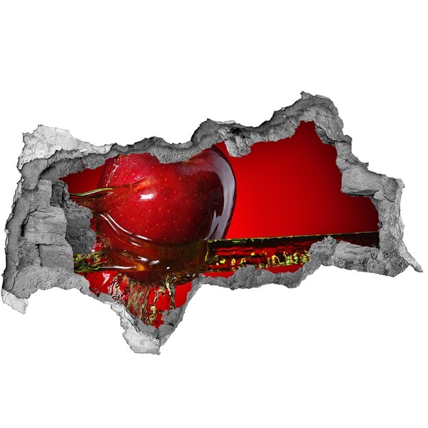Pegatina decorativa agujero en la pared 3d Manzana roja en hormigón