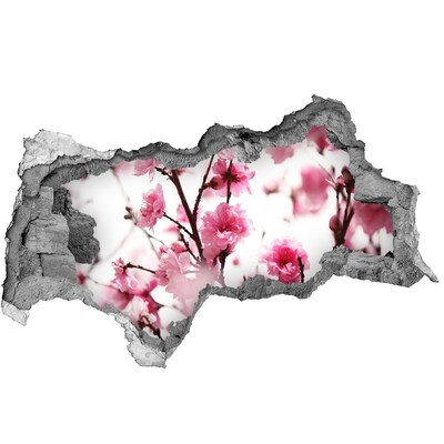 Fotomural autoadhesivo efecto agujero 3d Un paraíso de flores detrás del muro.