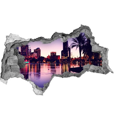 Vinilo efecto 3d pared rota irregular Puesta de sol sobre la ciudad