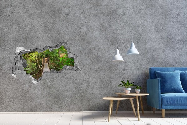 Fotomural autoadhesivo efecto agujero 3d Un puente entre la vegetación