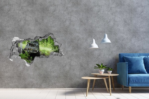 Pegatina decorativa agujero en la pared 3d Aventura todoterreno en el bosque