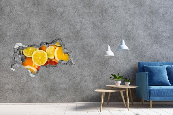Vinilo efecto 3d pared rota irregular Un paraíso frutal escondido en la pared