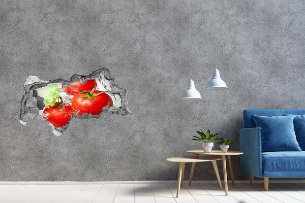 Vinilo adhesivo boquete en la pared rota Tomates frescos en agua