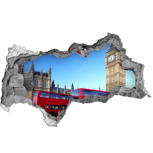 Pegatina decorativa agujero en la pared 3d Horizonte de Londres con un autobús rojo