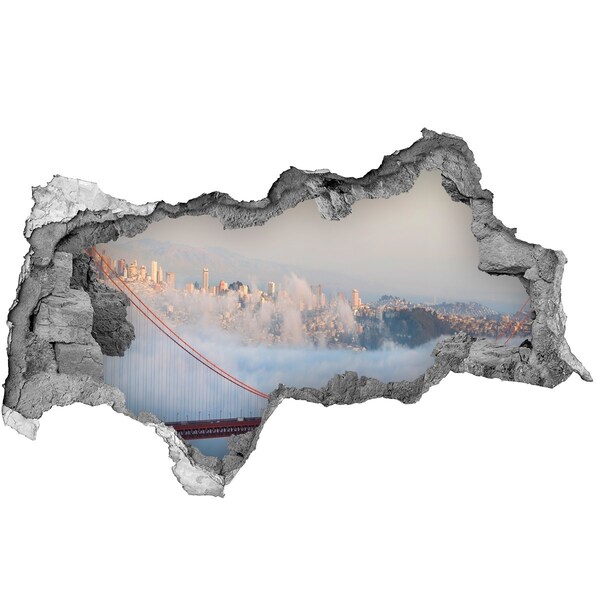 Vinilo efecto 3d pared rota irregular El puente Golden Gate entre las nubes