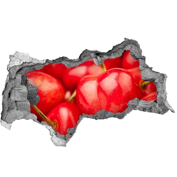 Vinilo adhesivo boquete en la pared rota Cerezas jugosas en un agujero en la pared