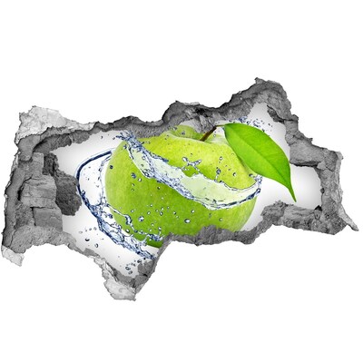 Vinilo efecto 3d pared rota irregular Manzana verde en agua