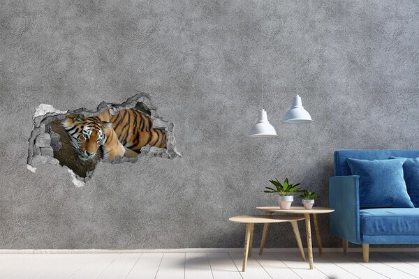 Pegatina decorativa agujero en la pared 3d Tigre en su hábitat natural