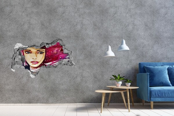 Vinilo efecto 3d pared rota irregular Retrato con acentos rosas