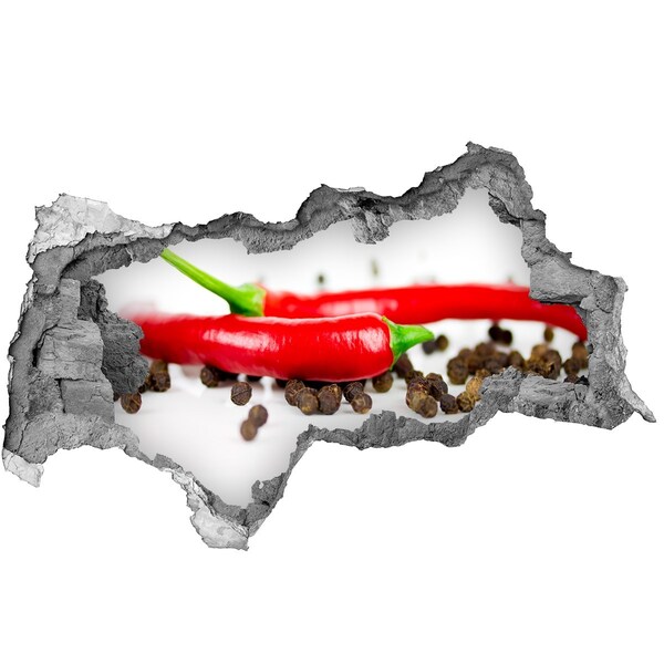 Vinilo efecto 3d pared rota irregular Especias picantes en la cocina